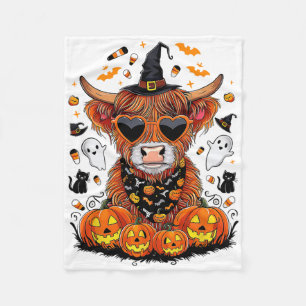 Halloween Cow Farm Western Ghost Cow Witchy Pumpki Fleece Blanket