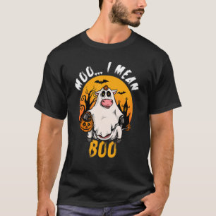 Halloween Cow Moo I Mean Boo Pumpkin Farmer T-Shirt