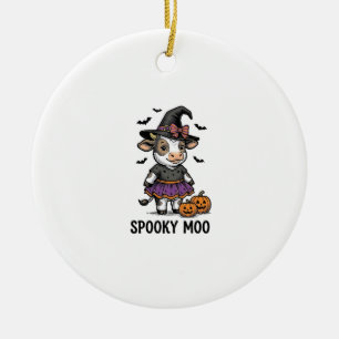 Halloween Cow Shirt Cute Witch Calf Engraving Art Ceramic Ornament