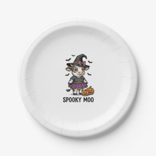 Halloween Cow Shirt Cute Witch Calf Engraving Art Paper Plate