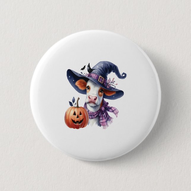 Halloween Cow with Fall 2 Inch Round Button (Front)