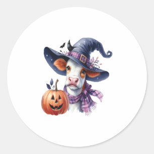 Halloween Cow with Fall Classic Round Sticker
