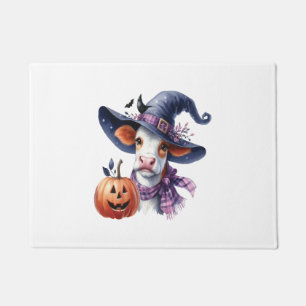 Halloween Cow with Fall Doormat