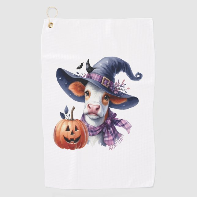 Halloween Cow with Fall Golf Towel (Front)