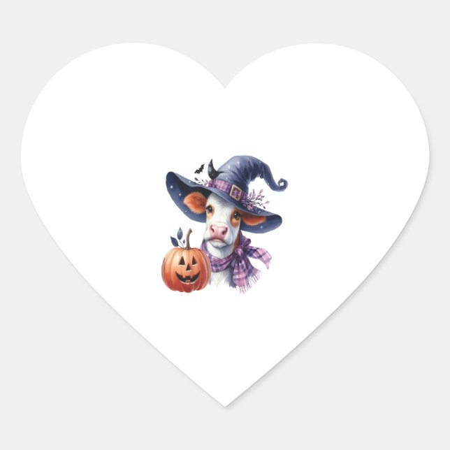 Halloween Cow with Fall Heart Sticker (Front)