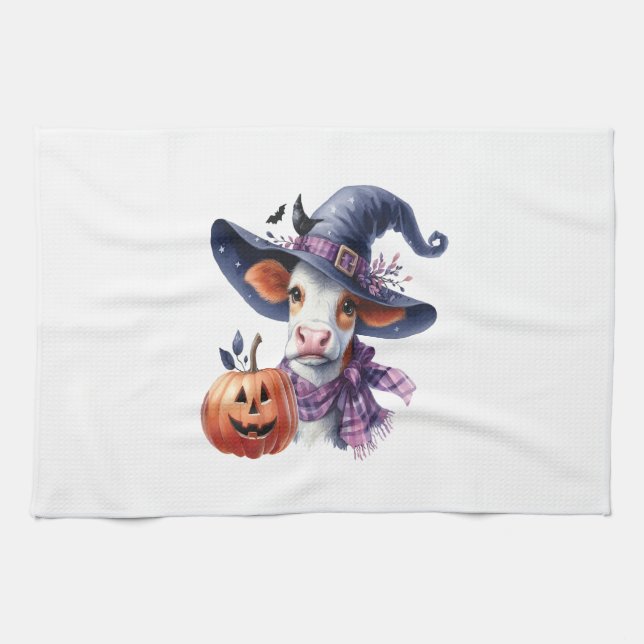 Halloween Cow with Fall Kitchen Towel (Horizontal)