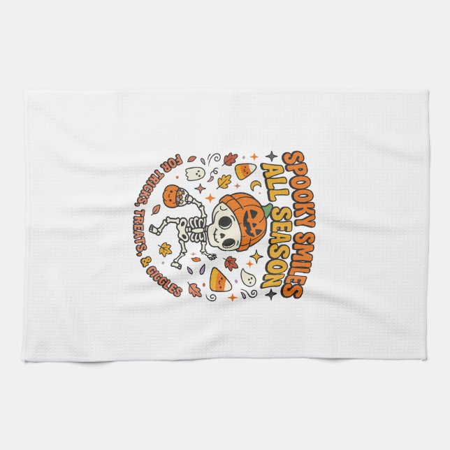 Halloween Cozy Skeleton Celebration Kitchen Towel (Horizontal)