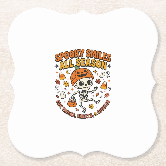 Halloween Cozy Skeleton Celebration Paper Coaster (Front)