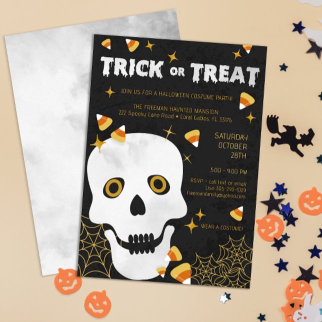 Halloween crâne Costume Invitation pour enfants (Watercolor Trick Or Treat Halloween Costume Party Invitation)