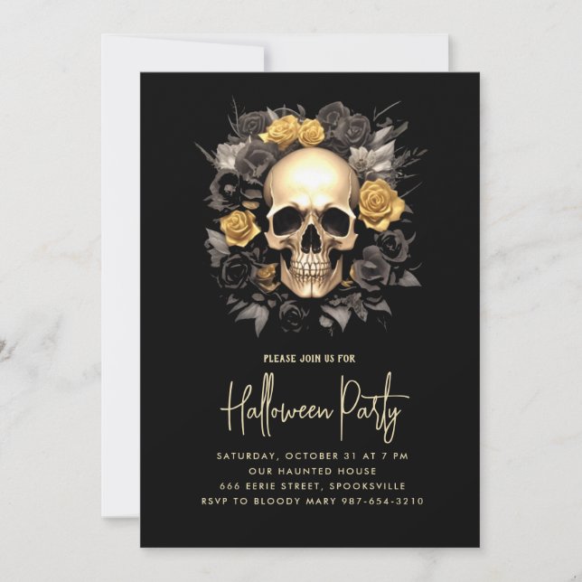 Halloween crâne floral Invitation de la fête d'Hal (Devant)