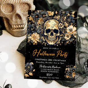 Halloween crâne noir et or Invitation de la fête d