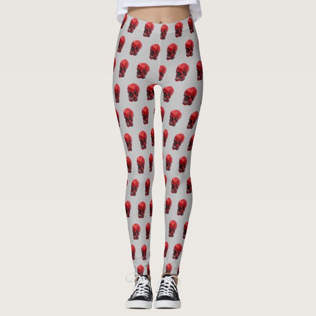 Halloween crâne rouge Leggings d'impression (Devant)