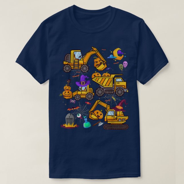 Halloween Crane Truck Construction Pumpkin Witch B T-Shirt (Design Front)