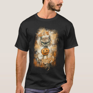 Halloween Cranky Cat With Pumpkin T-Shirt