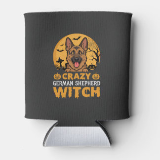 Halloween Crazy German Shepherd Witch Design Can Cooler