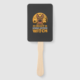 Halloween Crazy German Shepherd Witch Design Hand Fan