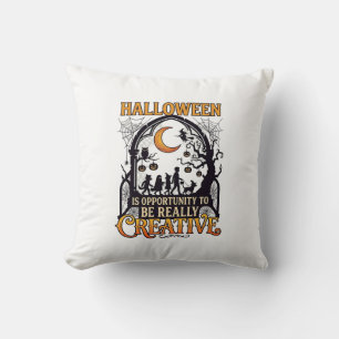 Halloween Creative Kids Silhouette Crescent Moon W Throw Pillow