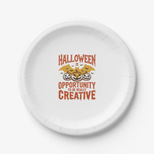 Halloween Creative Pumpkin Bat Vintage Vector Desi Paper Plate