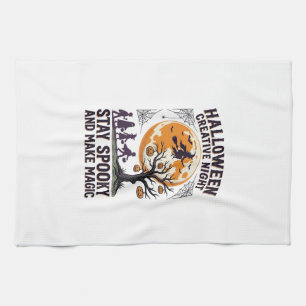 Halloween Creative Shirt Vintage Spooky Moon Art_1 Kitchen Towel