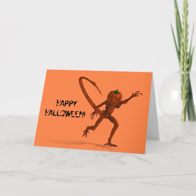 Halloween Creature From Galaxy Pumpkin Card (Front)