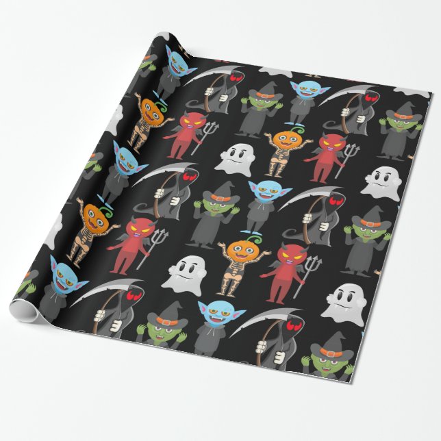Halloween Creatures Wrapping Paper (Unrolled)