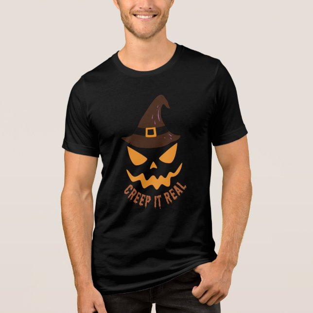 Halloween Creep it Cool with Witch Hat Tri-Blend Shirt (Front)