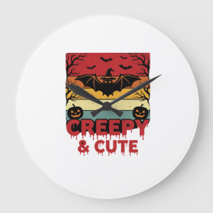 Halloween Creepy and Cute Vintage Bat Large Clock