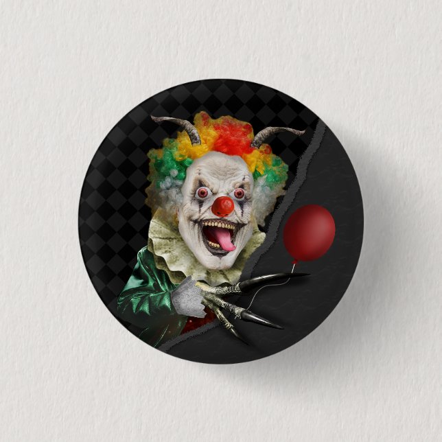 Halloween Creepy Clown Scary Face and Claw Horror 1 Inch Round Button (Front)