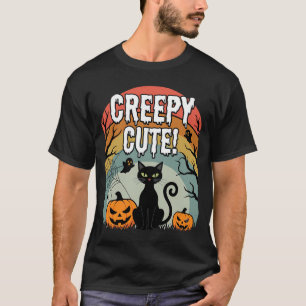 Halloween Creepy Cute Black Cat Pumpkin Design T-Shirt