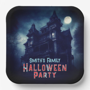 Halloween Creepy Haunted House Fullmoon  Paper Plate