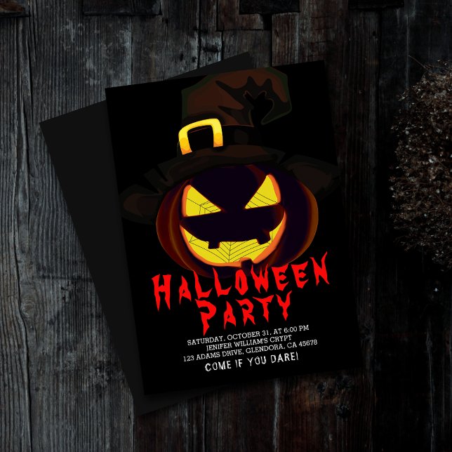 Halloween Creepy Jack O Lantern Party Invitation (Elevate your upcoming event with uniquely spooky and captivatingly designed Halloween invitations!)
