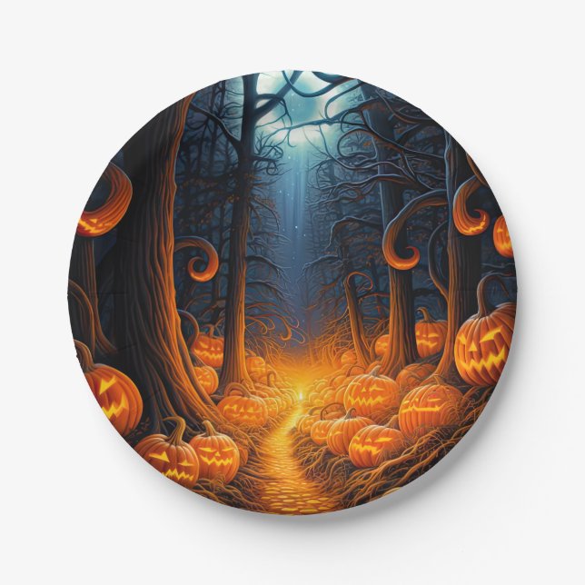Halloween Creepy Jack o Lantern Pumpkins Paper Plate (Front)