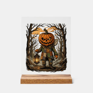 Halloween Creepy Pumpkin Scarecrow Lantern Owl Hau Acrylic Sign