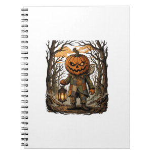 Halloween Creepy Pumpkin Scarecrow Lantern Owl Hau Notebook