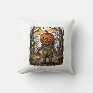 Halloween Creepy Pumpkin Scarecrow Lantern Owl Hau Throw Pillow