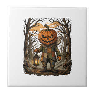 Halloween Creepy Pumpkin Scarecrow Lantern Owl Hau Tile