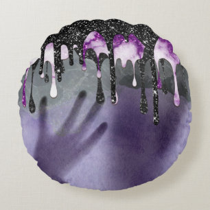 Halloween Creepy Purple And Grey Shadow Alien Round Pillow