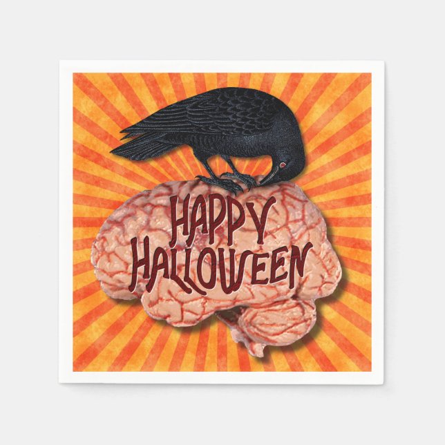Halloween - Creepy Raven on Brain Napkin (Front)