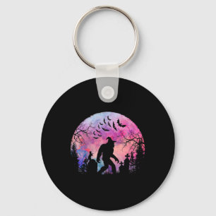 Halloween Creepy Sasquatch In The Cemetery Spooky Keychain