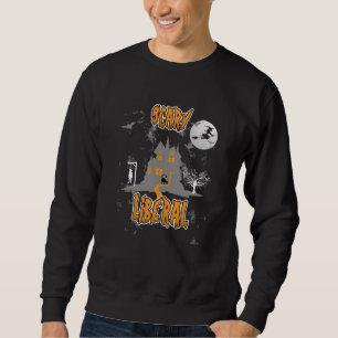 Halloween Creepy Witch Cat Full Moon Orange Sweatshirt