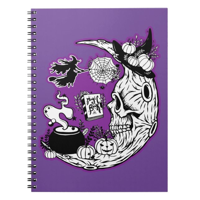 Halloween Crescent Moon Witch Skull Notebook (Front)