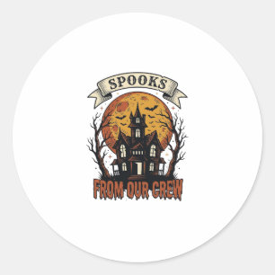 Halloween Crew Shirt Vintage Haunted House Design_ Classic Round Sticker