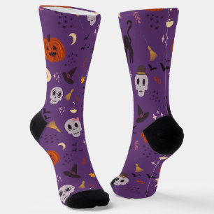 Halloween Crew Socks – Skulls, Pumpkins & Black 