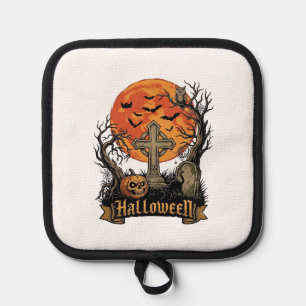 Halloween Cross Gravestone Skull Pumpkin Black Cat Pot Holder