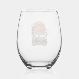 Halloween Cross Gravestone Skull Pumpkin Black Cat Stemless Wine Glass