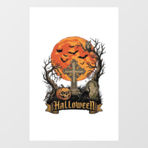 Halloween Cross Gravestone Skull Pumpkin Black Cat Window Cling