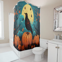 Halloween Crow in the Pumpkin Forest