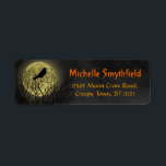 Halloween Crow on Tree with Moon<br><div class="desc">These spooky, creepy Halloween / autumn address labels show a black crow or raven silhouette, perched in a dark, dead leafless tree in front of the full moon in the fog. The orange text is customizable in this easy template. If you love Gothic horror or you plan to host a...</div>