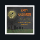Halloween Crow on Tree with Moon Party Napkin<br><div class="desc">These spooky, creepy Halloween / autumn party paper napkins show a black crow or raven silhouette, perched in a dark, dead leafless tree in front of the full moon in the fog. The text is customizable in this easy template. If you love Gothic horror or you plan to host a...</div>