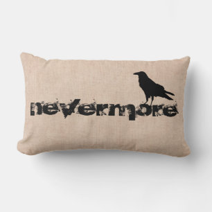 Halloween crow raven nevermore burlap lumbar pillow